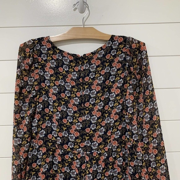 Ann Taylor LOFT | Midi Dress Long Sleeve Floral V Neck Navy- Size 10 - Picture 7 of 10